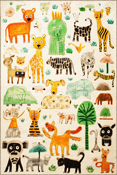 Dido 2 Collection Children's Carpet Theme Modern Decorative Carpet with Mixed Animal and Tree Pattern 3226