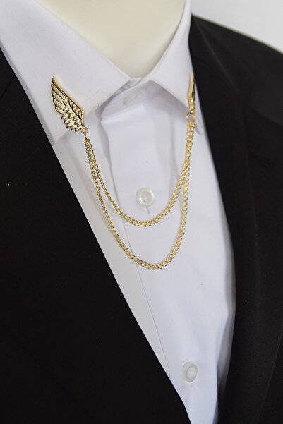 Elegante Cravatte Kanat Figürlü Zincirli Gömlek Yaka Iğnesi