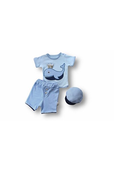 Tomuycuk 3-Piece Ecru Baby Boy Set with Whale Sweat Newborn Baby Sets Outfits...