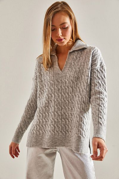 Bianco Lucci Women's V-Neck Patterned Knitwear Sweater