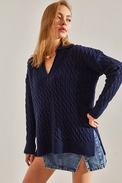 Bianco Lucci Gemusterter Strickpullover für Damen mit V-Ausschnitt