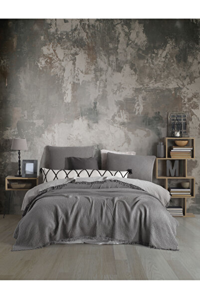 destinyhometex Anthracite Double 200 X 240cm Bedspread/2 Pieces 50x70cm Pillow 4 Layers Multi Muslin 100% Cotton