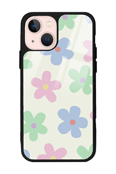 Spoyi iPhone 13 Nude Çiçek Tasarımlı Glossy Telefon Kılıfı