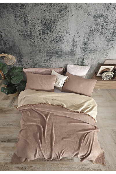 destinyhometex Kahve Tek Kişilik 160 X 240cm Yatak Örtüsü/1 Adet 50x70cm Yastık 4 Katlı Multi Muslin %100 Pamuk