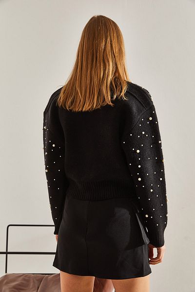 Bianco Lucci Dámský pletený cardigan s vyšívaným perlovým kamenem