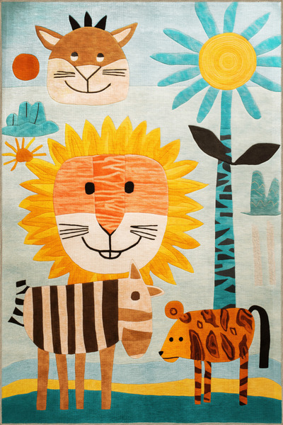 Dido 2 Collection Children's Rug Theme Modern Decorative Rug with Animal and Flower Pattern 3220