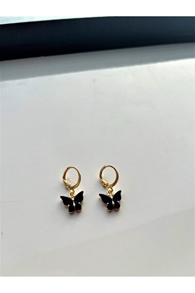 Saltos Siyah Kelebekli Gold Küpe Çift Küpe Doğum Günü Hediyesi Sevgiliye Arkadaşa Hediye Kelebek Gold Küpe