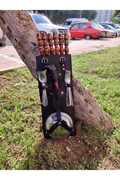 MR-BBQ hakiki deri çantalı kamp seti, şiş seti