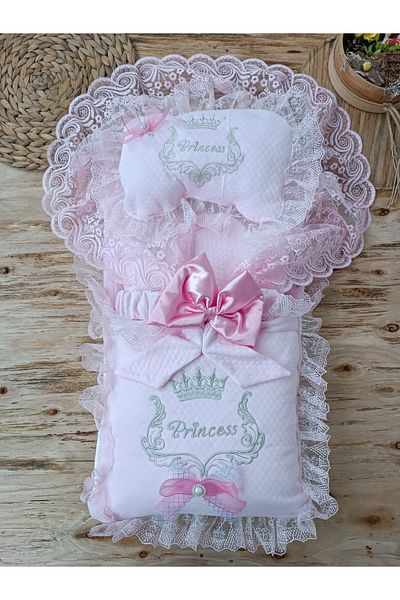 Tomuycuk وسادة أطفال حديثي الولادة من الدانتيل الوردي مكونة من 3 قطع - سرير أطفال مبطن ومغطى - My Princess