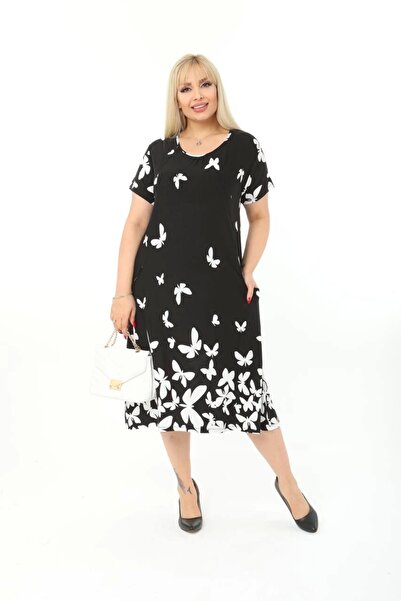 ModaSehle Women's Large Size Crew Neck Pocket Viscose Fabric Stretchy Short Sleeve Dress Size 42/52