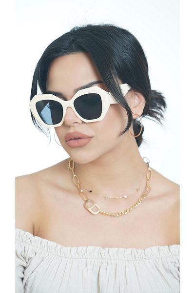 Angel Eyes Women's Sunglasses Stylish Design White Pr Frame Black Glass