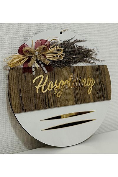 Pey Aksesuar Welcome Written Mirrored Plexiglass Ξύλινο Στολίδι Πόρτας Διακοσμητικό Εξωτερικό Στολίδι Πόρτας Λευκό