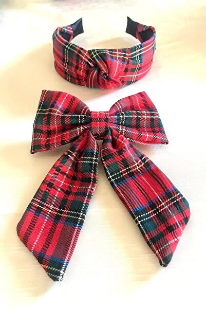 alsaccessories Combinație de coroană de păr cu model în carouri și agrafă cu fundă