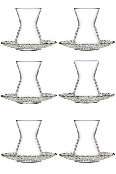 Paşabahçe 96621 Glass Aurora Waterfall 12 Pieces 140cc Tea Cup Set for 6 People