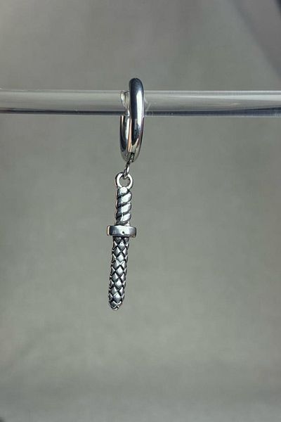 Jaida Moda Unisex Silver Sword Figure Dangle Hoop Earrings