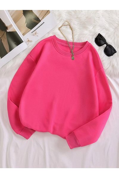 Mad&Calf Hanorac de damă, de bază, 0, cu gât turnu, neimprimat, uni, supradimensionat, cu o formă largi, fleece