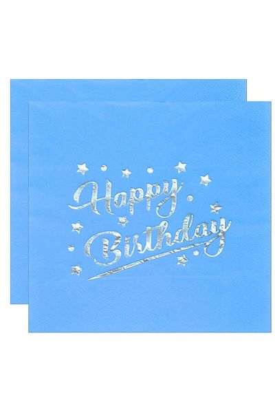 TATLI GÜNLER BLUE Gilded SILVER Gilded HAPPY BIRTHDAY PRINTED Presentation Napkin 16 Pieces Birthday Party Concept