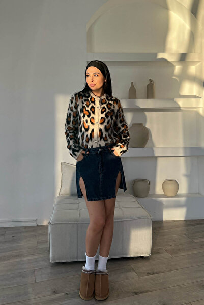 Seda Yalçın Atelier Fusta albastră din denim cu design cu două fante în față