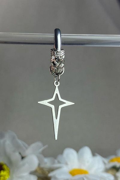 Jaida Moda Unisex Silver Aztec Motif North Star Figure Dangle Hoop Earrings