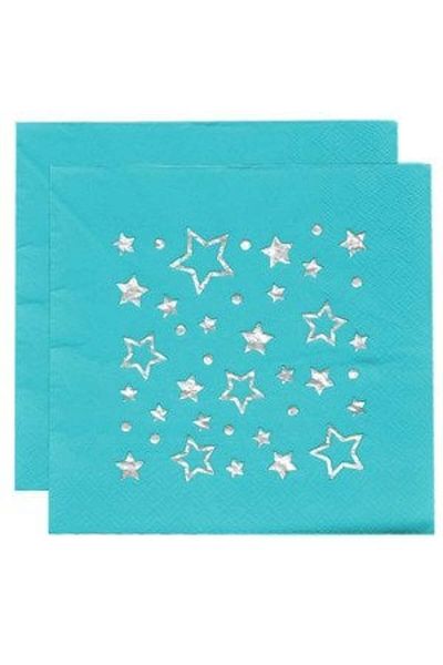 TATLI GÜNLER Star Pattern - Blue Napkin with Silver Leaf, 16 Birthday Party Concepts, 33X33