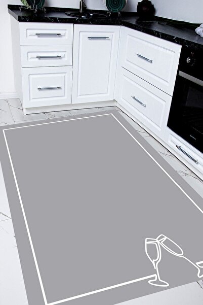 eco concept Gri Mutfak Halısı, Kadeh Figürlü Halı, Figürlü Mutfak Halısı, Yık...