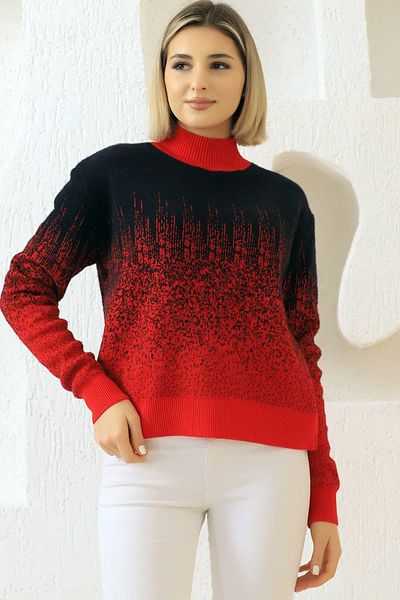 ALCHON Half Turtleneck Long Sleeve Stylish Striped Patterned Soft Texture Furry Winter Knitwear Sweater