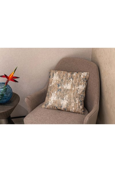 menesahome Brown Beige Floor Navy Blue Leaf Antique Themed Digital Printed Throw Pillow Cover