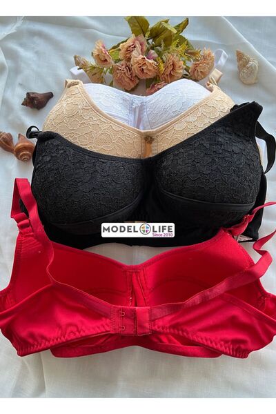 MODELLİFE 4 Lü Penye Süngerli Sütyen B-c Cup Uyumlu Dantelli Toparlayıcı