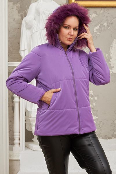 RMG Hooded Shiny Fabric Plus Size Purple Puffer Coat