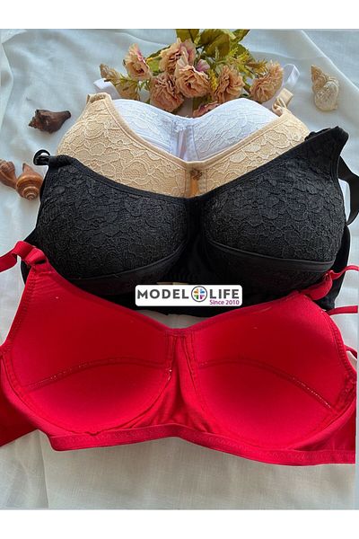 MODELLİFE Sutien din burete din bumbac pieptănat, 4 bucăți, cu dantelă compatibilă cu cupa B-c