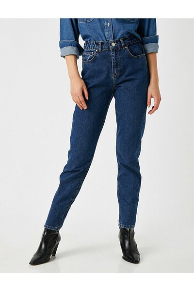 DRC trend Pantaloni din lycra albastru închis Zeynel Ramrod Mom Fit cu fermoar