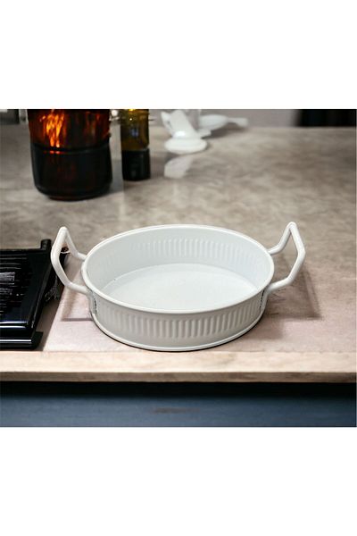 LUCKYHOMES Oval Stick Print Spiral Handle Decorative Tray White 16X12