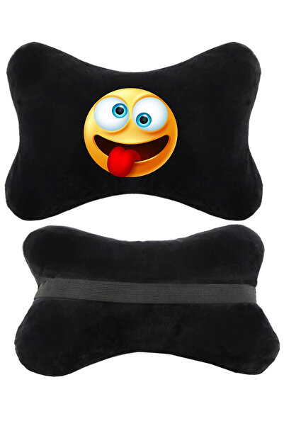 1araba1ev 2'li Set Emoji Baskılı Tüm Araçlarla Uyumlu Ortopedik Siyah Oto Boyun Yastığı -28