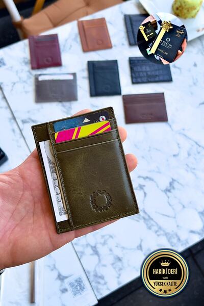 CüzCan Unisex Mia Antik Yeşil Gerçek Hakiki Deri Ultra Ince Dokulu Kartlık