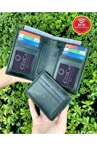 CüzCan Ανδρικό πορτοφόλι Orlando Natural Green από γνήσιο δέρμα με δώρο για κάρτα (δώρο για την ημέρα του πατέρα)