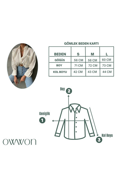 owwon Women's Ecru Embroidered Scallop Embroidered Shirt