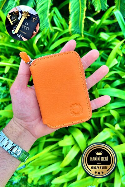 CüzCan Turuncu Mini Petty Gerçek Hakiki Deri Cüzdan Unisex ( Sevgililer Günü ...