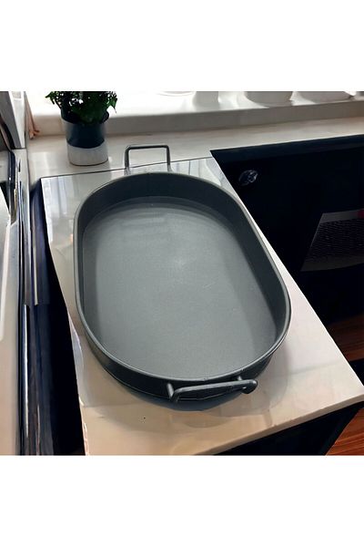 LUCKYHOMES Oval Spiral Handle Decorative Presentation Tray Black 30X49