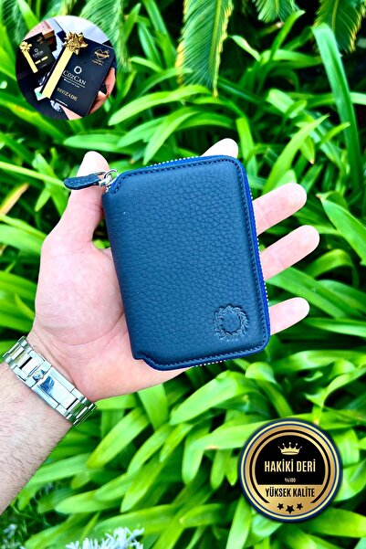 CüzCan Lacivert Mini Petty Gerçek Hakiki Deri Cüzdan Unisex (KADIN / ERKEK)