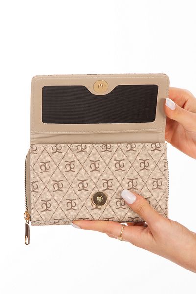 Newish Women's Patterned Black Wallet and Card Holder Medium Size