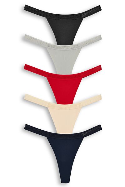 HNX 5-Piece Interlock Laser Cut Honeycomb Rubber Ghost Women's Thong Panties