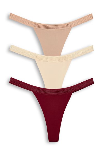 HNX 3-Piece Interlock Laser Cut Honeycomb Rubber Ghost Women's Thong Panties