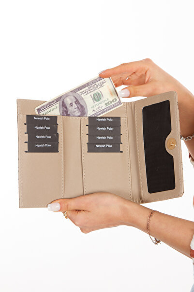 Newish Women's Patterned Black Wallet and Card Holder Medium Size