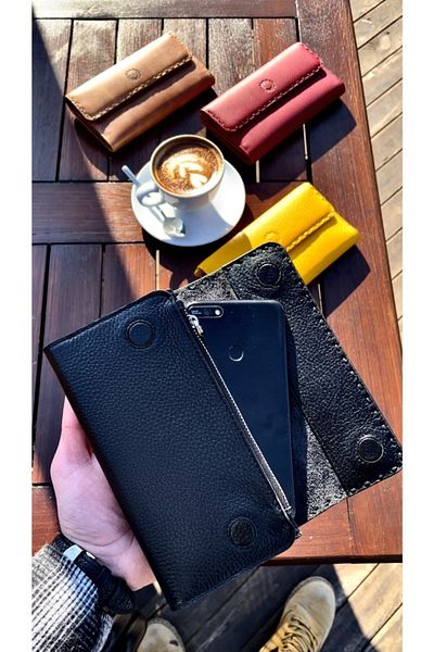 CüzCan Women's Genuine Leather Wallet with Blackline Knitting Detail