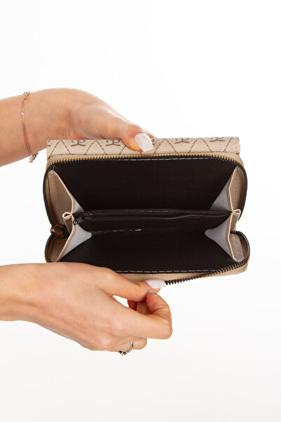 Newish Women's Patterned Black Wallet and Card Holder Medium Size