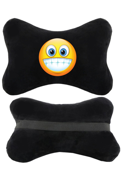1araba1ev Set de 2 perne ortopedice negre pentru gât auto, imprimate emoji, c...