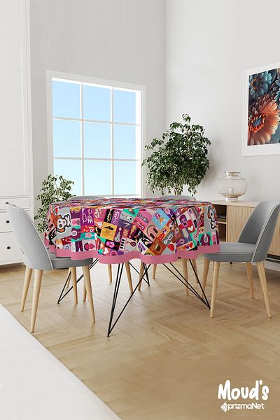 Moud's Music Board Patterned Round Suede Carefree Tablecloth