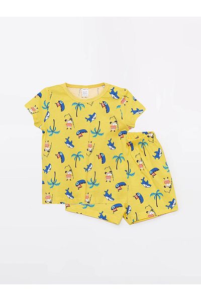 LC Waikiki LCW ECO Crew Neck Short Sleeve Printed Baby Boy Pajamas Set with Shorts