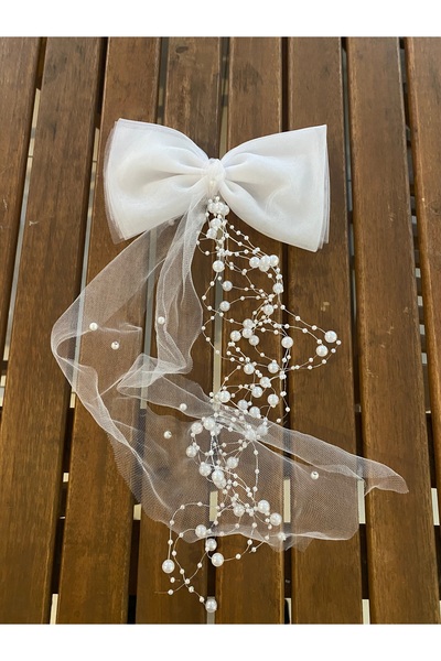 BBA TULLE STORE Incili kumaş fiyonk nikah kep boncuklu saç tokası