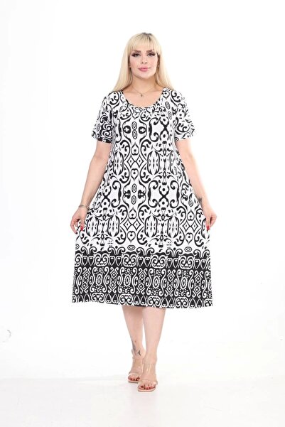 ModaSehle Women's Large Size Crew Neck Pocket Viscose Fabric Stretchy Short Sleeve Dress Size 42/52